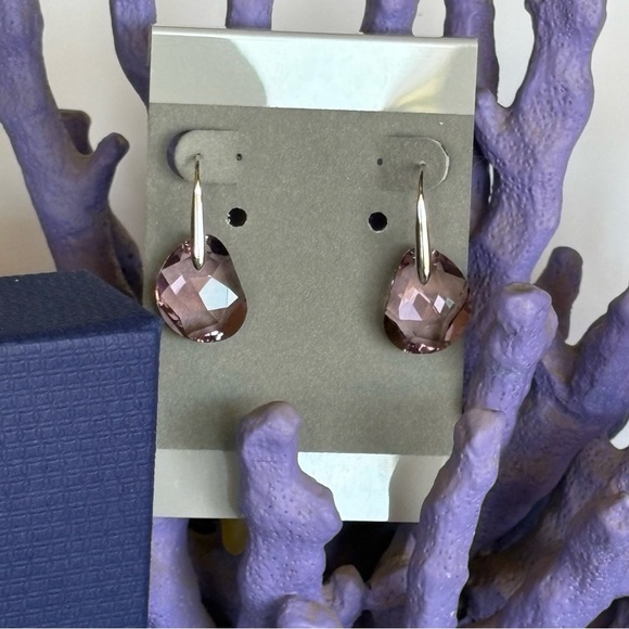 Authentic Swarovski Galet Cut Soft Purple Rhodium Plated Fish Hook Drop Earrings - Picture 4 of 15